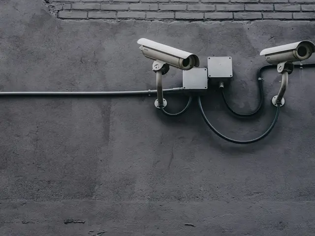 Dos cámaras de seguridad tipo bullet instaladas en una pared, con su cableado